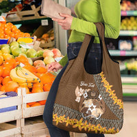 Personalised Tonga Language Week Grocery Bag Malo e Lelei Tongan Ngatu Pattern - Brown