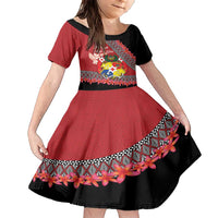 Personalised Tonga Language Week Family Matching Short Sleeve Bodycon Dress and Hawaiian Shirt Malo e Lelei Tongan Ngatu Pattern - Red