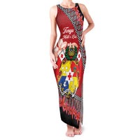 Personalised Tonga Language Week Family Matching Tank Maxi Dress and Hawaiian Shirt Malo e Lelei Tongan Ngatu Pattern - Red