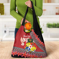 Personalised Tonga Language Week Grocery Bag Malo e Lelei Tongan Ngatu Pattern - Red