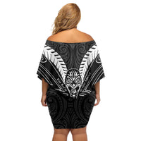 Kia Kaha Te Reo Maori Off Shoulder Short Dress Aotearoa Hei Tiki With Hongi