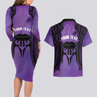 Personalised New Zealand Suffrage Day Couples Matching Long Sleeve Bodycon Dress and Hawaiian Shirt Maori Tattoo Galaxy Vibe LT14 - Polynesian Pride