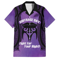 Personalised New Zealand Suffrage Day Family Matching Puletasi and Hawaiian Shirt Maori Tattoo Galaxy Vibe LT14 Dad's Shirt - Short Sleeve Purple - Polynesian Pride