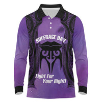 Personalised New Zealand Suffrage Day Long Sleeve Polo Shirt Maori Tattoo Galaxy Vibe - Polynesian Pride