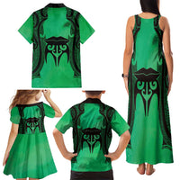 Personalised Moko Kauae New Zealand Family Matching Tank Maxi Dress and Hawaiian Shirt Maori Chin Tattoo Green - Polynesian Pride