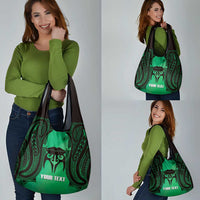 Personalised Moko Kauae New Zealand Grocery Bag Maori Chin Tattoo Green - Polynesian Pride