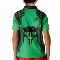 Personalised Moko Kauae New Zealand Kid Polo Shirt Maori Chin Tattoo Green - Polynesian Pride