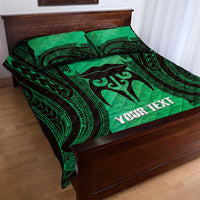 Personalised Moko Kauae New Zealand Quilt Bed Set Maori Chin Tattoo Green - Polynesian Pride