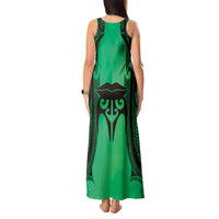 Personalised Moko Kauae New Zealand Tank Maxi Dress Maori Chin Tattoo Green - Polynesian Pride