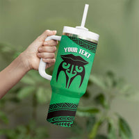 Personalised Moko Kauae New Zealand Tumbler With Handle Maori Chin Tattoo Green - Polynesian Pride