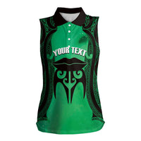 Personalised Moko Kauae New Zealand Women Sleeveless Polo Shirt Maori Chin Tattoo Green - Polynesian Pride
