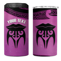 Personalised Moko Kauae New Zealand 4 in 1 Can Cooler Tumbler Maori Chin Tattoo Pink - Polynesian Pride