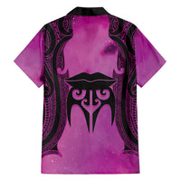 Personalised Moko Kauae New Zealand Family Matching Off Shoulder Short Dress and Hawaiian Shirt Maori Chin Tattoo Pink - Polynesian Pride