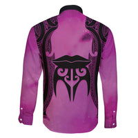 Personalised Moko Kauae New Zealand Family Matching Off Shoulder Short Dress and Hawaiian Shirt Maori Chin Tattoo Pink - Polynesian Pride