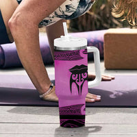 Personalised Moko Kauae New Zealand Tumbler With Handle Maori Chin Tattoo Pink - Polynesian Pride
