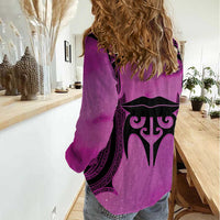 Personalised Moko Kauae New Zealand Women Casual Shirt Maori Chin Tattoo Pink - Polynesian Pride