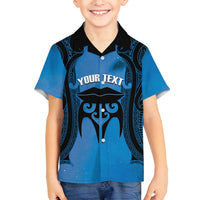 Personalised Moko Kauae New Zealand Family Matching Summer Maxi Dress and Hawaiian Shirt Maori Chin Tattoo Blue - Polynesian Pride