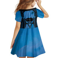 Personalised Moko Kauae New Zealand Family Matching Tank Maxi Dress and Hawaiian Shirt Maori Chin Tattoo Blue - Polynesian Pride