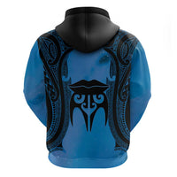 Personalised Moko Kauae New Zealand Hoodie Maori Chin Tattoo Blue - Polynesian Pride