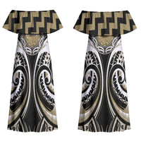 Aotearoa Waikato Tainui Personalised Couples Matching Off Shoulder Maxi Dress and Hawaiian Shirt Maori Iwi Poutama Puhoro Tattoo LT14 - Polynesian Pride