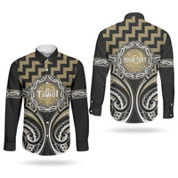 Aotearoa Waikato Tainui Personalised Couples Matching Off Shoulder Maxi Dress and Long Sleeve Button Shirt Maori Iwi Poutama Puhoro Tattoo LT14 - Polynesian Pride