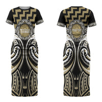 Aotearoa Waikato Tainui Personalised Couples Matching Short Sleeve Bodycon Dress and Hawaiian Shirt Maori Iwi Poutama Puhoro Tattoo LT14 - Polynesian Pride