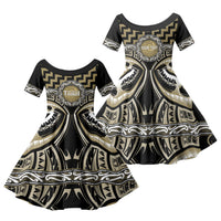 Aotearoa Waikato Tainui Personalised Family Matching Off Shoulder Maxi Dress and Hawaiian Shirt Maori Iwi Poutama Puhoro Tattoo LT14 Daughter's Dress Old Yellow - Polynesian Pride