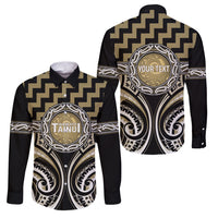 Aotearoa Waikato Tainui Personalised Family Matching Puletasi and Hawaiian Shirt Maori Iwi Poutama Puhoro Tattoo LT14 Dad's Shirt - Long Sleeve Old Yellow - Polynesian Pride