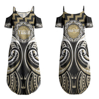 Aotearoa Waikato Tainui Personalised Family Matching Summer Maxi Dress and Hawaiian Shirt Maori Iwi Poutama Puhoro Tattoo LT14 Mom's Dress Old Yellow - Polynesian Pride
