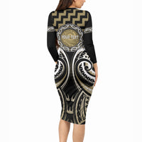 Aotearoa Waikato Tainui Personalised Long Sleeve Bodycon Dress Maori Iwi Poutama Puhoro Tattoo LT14 - Polynesian Pride