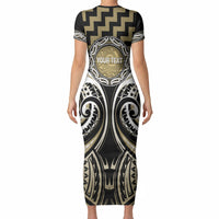 Aotearoa Waikato Tainui Personalised Short Sleeve Bodycon Dress Maori Iwi Poutama Puhoro Tattoo LT14 - Polynesian Pride