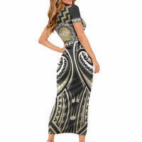 Aotearoa Waikato Tainui Personalised Short Sleeve Bodycon Dress Maori Iwi Poutama Puhoro Tattoo LT14 - Polynesian Pride
