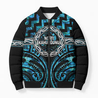 Aotearoa Ngati Kahungunu Personalised Bomber Puffer Jacket Maori Iwi Poutama Puhoro Tattoo LT14 Unisex Turquoise - Polynesian Pride