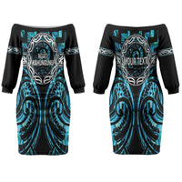 Aotearoa Ngati Kahungunu Personalised Couples Matching Off The Shoulder Long Sleeve Dress and Hawaiian Shirt Maori Iwi Poutama Puhoro Tattoo LT14 - Polynesian Pride