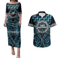Aotearoa Ngati Kahungunu Personalised Couples Matching Puletasi and Hawaiian Shirt Maori Iwi Poutama Puhoro Tattoo LT14 Turquoise - Polynesian Pride