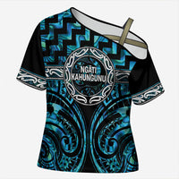 Aotearoa Ngati Kahungunu Personalised Cross Shoulder Shirt Maori Iwi Poutama Puhoro Tattoo LT14 Female Turquoise - Polynesian Pride
