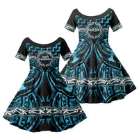 Aotearoa Ngati Kahungunu Personalised Family Matching Summer Maxi Dress and Hawaiian Shirt Maori Iwi Poutama Puhoro Tattoo LT14 Daughter's Dress Turquoise - Polynesian Pride