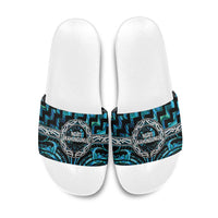 Aotearoa Ngati Kahungunu Slide Sandals Maori Iwi Poutama Puhoro Tattoo LT14 Turquoise - Polynesian Pride
