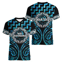 Aotearoa Ngati Kahungunu Personalised Women V-Neck T-Shirt Maori Iwi Poutama Puhoro Tattoo LT14 - Polynesian Pride
