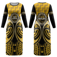 Aotearoa Ngati Whatua Personalised Couples Matching Long Sleeve Bodycon Dress and Hawaiian Shirt Maori Iwi Poutama Puhoro Tattoo LT14 - Polynesian Pride