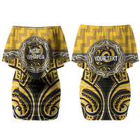 Aotearoa Ngati Whatua Personalised Couples Matching Off Shoulder Short Dress and Hawaiian Shirt Maori Iwi Poutama Puhoro Tattoo LT14 - Polynesian Pride