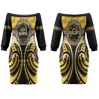Aotearoa Ngati Whatua Personalised Couples Matching Off The Shoulder Long Sleeve Dress and Long Sleeve Button Shirt Maori Iwi Poutama Puhoro Tattoo LT14 - Polynesian Pride