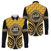 Aotearoa Ngati Whatua Personalised Family Matching Short Sleeve Bodycon Dress and Hawaiian Shirt Maori Iwi Poutama Puhoro Tattoo LT14 Dad's Shirt - Long Sleeve Yellow - Polynesian Pride