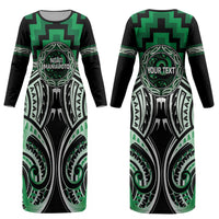 Aotearoa Ngati Maniapoto Personalised Couples Matching Long Sleeve Bodycon Dress and Long Sleeve Button Shirt Maori Iwi Poutama Puhoro Tattoo LT14 - Polynesian Pride