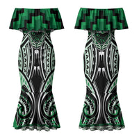 Aotearoa Ngati Maniapoto Personalised Couples Matching Mermaid Dress and Long Sleeve Button Shirt Maori Iwi Poutama Puhoro Tattoo LT14 - Polynesian Pride
