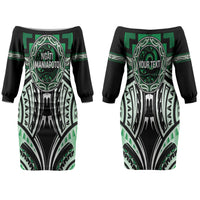 Aotearoa Ngati Maniapoto Personalised Couples Matching Off The Shoulder Long Sleeve Dress and Long Sleeve Button Shirt Maori Iwi Poutama Puhoro Tattoo LT14 - Polynesian Pride