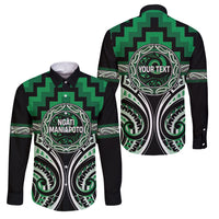 Aotearoa Ngati Maniapoto Personalised Family Matching Off The Shoulder Long Sleeve Dress and Hawaiian Shirt Maori Iwi Poutama Puhoro Tattoo LT14 Dad's Shirt - Long Sleeve Green - Polynesian Pride