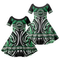 Aotearoa Ngati Maniapoto Personalised Family Matching Short Sleeve Bodycon Dress and Hawaiian Shirt Maori Iwi Poutama Puhoro Tattoo LT14 Daughter's Dress Green - Polynesian Pride