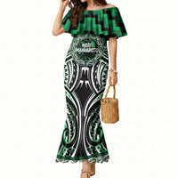 Aotearoa Ngati Maniapoto Personalised Mermaid Dress Maori Iwi Poutama Puhoro Tattoo LT14 Women Green - Polynesian Pride