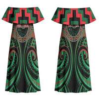 Aotearoa Ngai Tuhoe Personalised Couples Matching Off Shoulder Maxi Dress and Long Sleeve Button Shirt Maori Iwi Poutama Puhoro Tattoo LT14 - Polynesian Pride